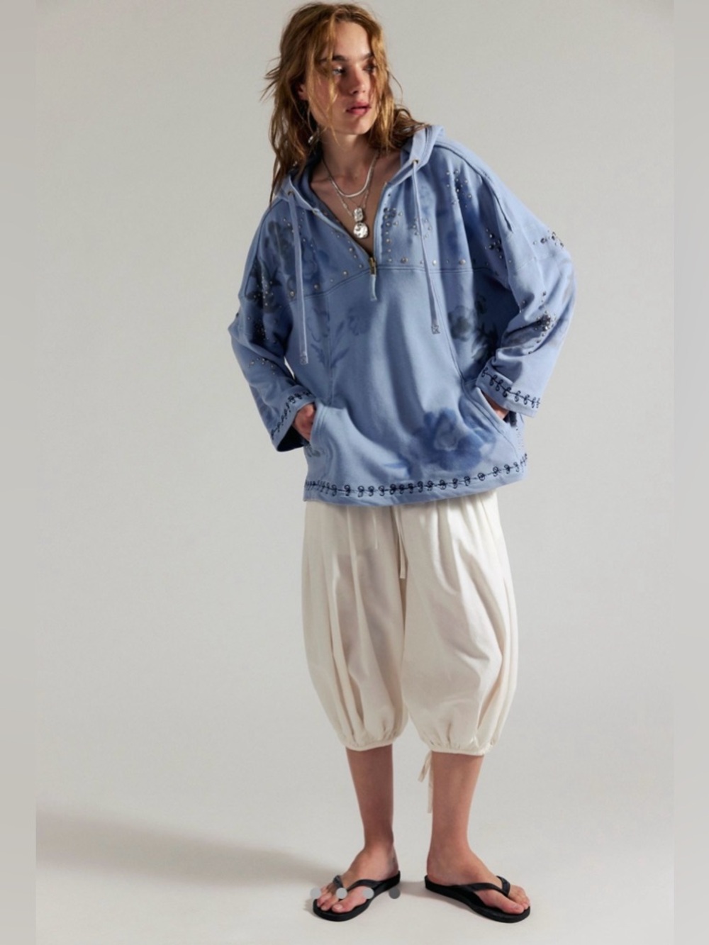 Free People/We The Free Silver Half Zip Hoodie NWT Size XS Current on FP - Picture 4 of 8